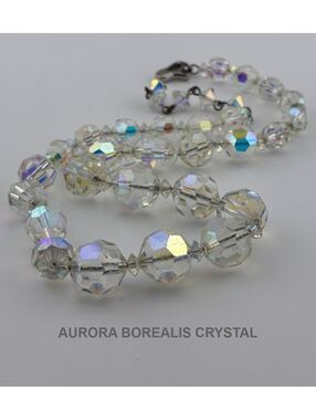 Vintage Aurora Borealis Crystal Graduated Beaded Choker Necklace 15"
